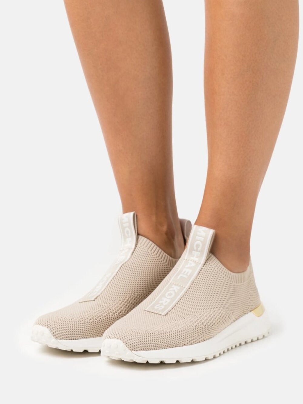 Michael Kors Skyler Slip-On Knit Sneaker Beige Gold Size 8